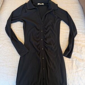Abercrombie & Fitch Black Long-Sleeve Button-Front Ribbed Dress
